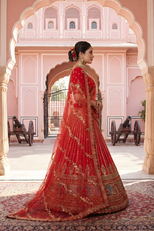 Graceful Red Designer Lehenga Choli with Embroidery Work and Designer Dupatta for Wedding