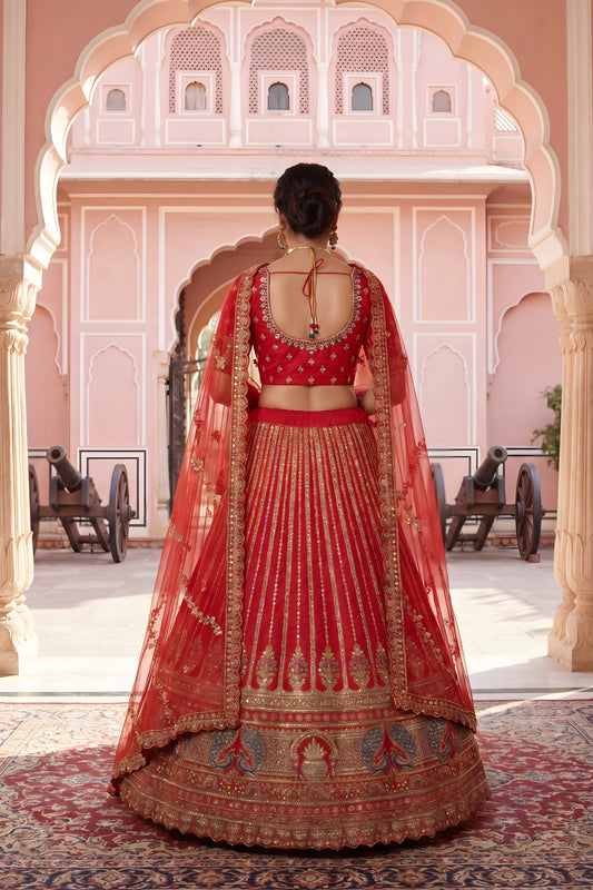 Graceful Red Designer Lehenga Choli with Embroidery Work and Designer Dupatta for Wedding