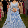 Stylish Sky Blue Net Embroidered Lehenga Choli with Designer Dupatta for Wedding