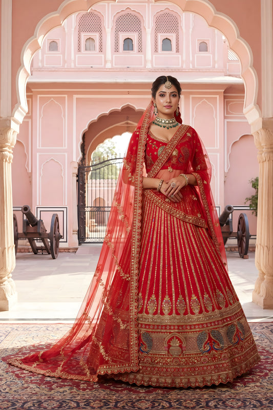 Graceful Red Designer Lehenga Choli with Embroidery Work and Designer Dupatta for Wedding