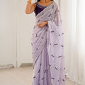 Lavender Tissue Silk Saree Purple Embroidered Sequin Designer Blouse