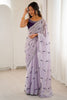 Lavender Tissue Silk Saree Purple Embroidered Sequin Designer Blouse
