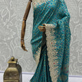 Teal Green Banarasi Silk Saree Heavy Zari Embroidery Rich Designer Border