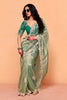 Sea Green Designer Embroidered Silk Saree Heavy Border Blouse Piece