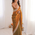 Olive Green Copper Organza Saree Designer Embroidered Border