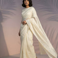 Off-White Silk Saree with Embroidered Border Designer Blouse