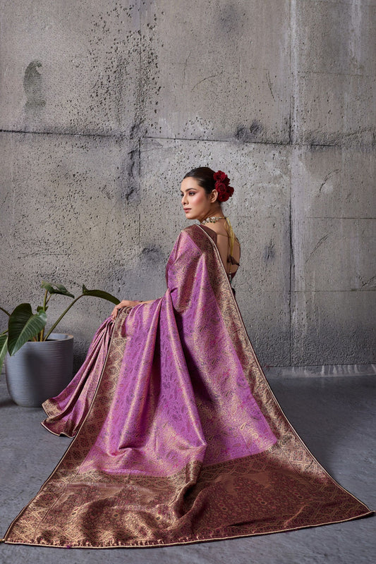 Purple Banarasi Silk Saree with Maroon Zari Border Traditional Saree