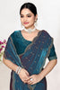 Teal Blue Dual Tone Silk Saree with Zari Embroidered Border Buti Work