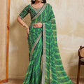 Green Georgette Saree with Golden Embroidered Border Designer Blouse