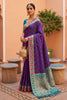 Purple Silk Saree Teal Green Contrast Border Traditional Wear
