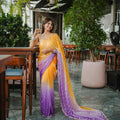 Yellow Purple Ombre Sequins Saree Contrast Border Designer Party Wear