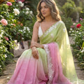 Green Pink Ombre Designer Saree with Sequin Embroidered Border