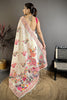 Off White Satin Silk Saree Multicolor Floral Print Designer Border