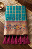 Turquoise Blue Paithani Silk Saree Traditional Zari Border Purple Designer Blouse