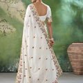Off White Floral Embroidered Saree with Designer Border and Blouse
