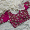 Off White Georgette Saree Golden Butti Designer Magenta Floral Embroidered Blouse