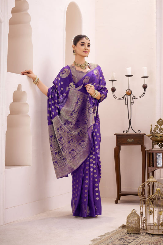 Royal Purple Banarasi Silk Saree with Gold Zari Traditional Saree