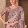 Dusty Mauve Satin Silk Saree Embroidered Border Sequined Blouse