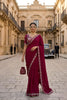 Wine Purple Georgette Saree Stone Embroidered Border Designer Blouse