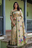 Cream Printed Linen Silk Saree with Multicolor Floral Leaf Design