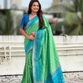 Sea Green Saree Blue Contrast Border Traditional Printed Design