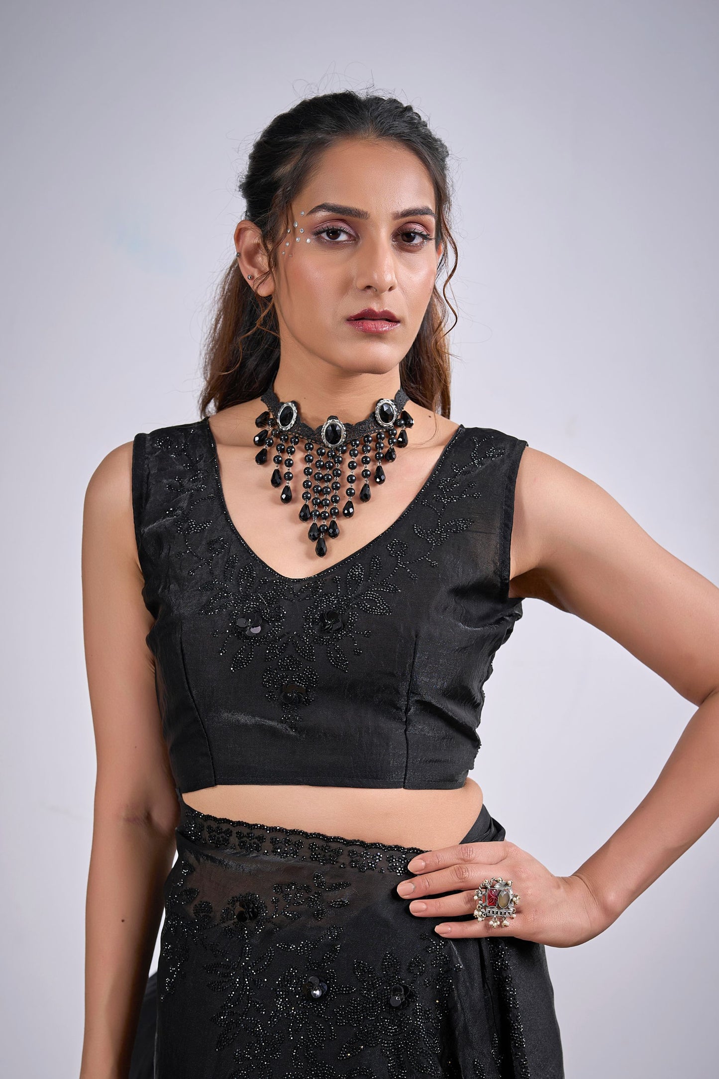 Black Organza Saree with Floral Embroidery Designer Saree