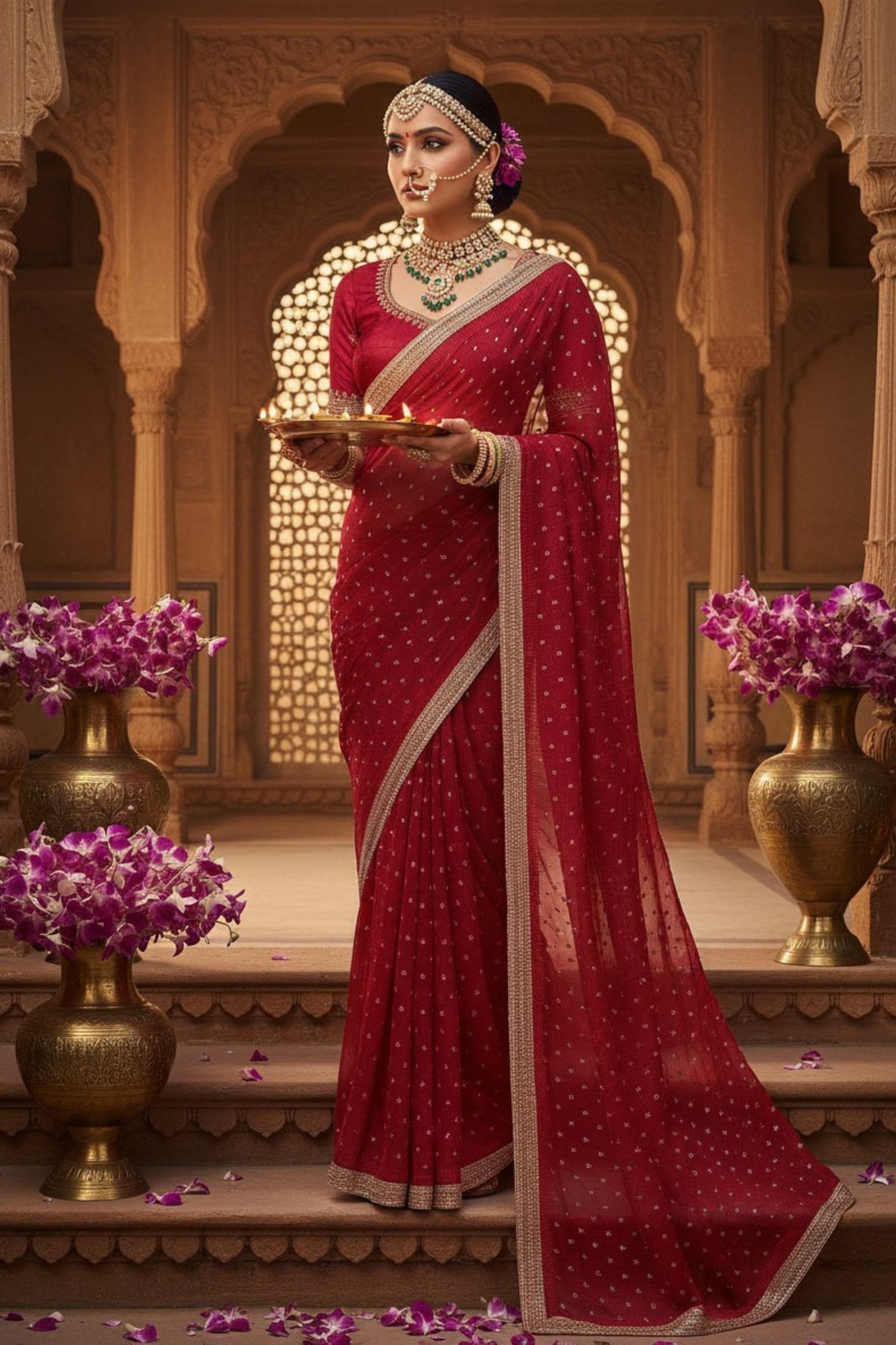 Elegant Red Saree Designer Blouse Festive Wear