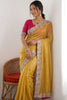 Mustard Yellow Tissue Silk Saree with Heavy Floral Embroidered Border
