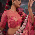 Designer Peach Pink Floral Embroidered Saree with Stylish Blouse