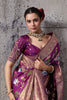 Magenta Banarasi Silk Saree Gold Zari Border Floral Weaving Saree