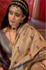 Light Gold Banarasi Silk Saree Royal Blue Border Floral Zari Buti Work