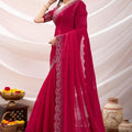 Designer Rani Pink Georgette Saree with Embroidered Border Blouse