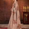 Designer Beige Embroidered Linen Saree Festive Wear