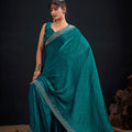 Teal Green Silk Saree with Embroidered Border Designer Saree