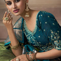 Teal Blue Silk Saree with Heavy Zari Border Traditional Saree