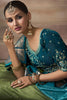Teal Blue Silk Saree with Heavy Zari Border Traditional Saree