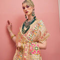 Cream Banarasi Embroidery Silk Saree Matching Blouse Festive Wear