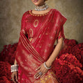 Maroon Red Banarasi Silk Saree Rich Gold Zari Weaving Embroidered Blouse