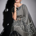 Stylish Grey Embroidered Georgette Saree with Designer Blouse