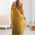 Olive Green Organza Silk Saree Designer Silver Lace Border Matching Blouse