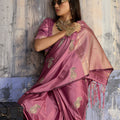 Premium Rose Pink Banarasi Silk Saree with Rich Zari Woven Border