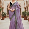  Lavender Organza Saree Designer Embroidered Border Sleeveless Blouse