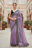  Lavender Organza Saree Designer Embroidered Border Sleeveless Blouse