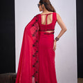 Rani Pink Organza Silk Saree Black Floral Embroidery Designer Saree