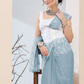 Elegant Pastel Blue Floral Printed Saree Party Wear Saree