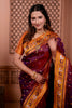 Rich Maroon Paithani Silk Saree with Contrast Orange Zari Border