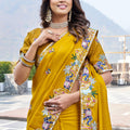 Mustard Yellow Georgette Saree Elephant Embroidery Blouse