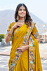 Mustard Yellow Georgette Saree Elephant Embroidery Blouse