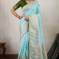 Sky Blue Banarasi Silk Saree with Zari Weaving Rich Designer Pallu