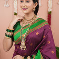 Purple Silk Saree with Green Woven Border Traditional Design